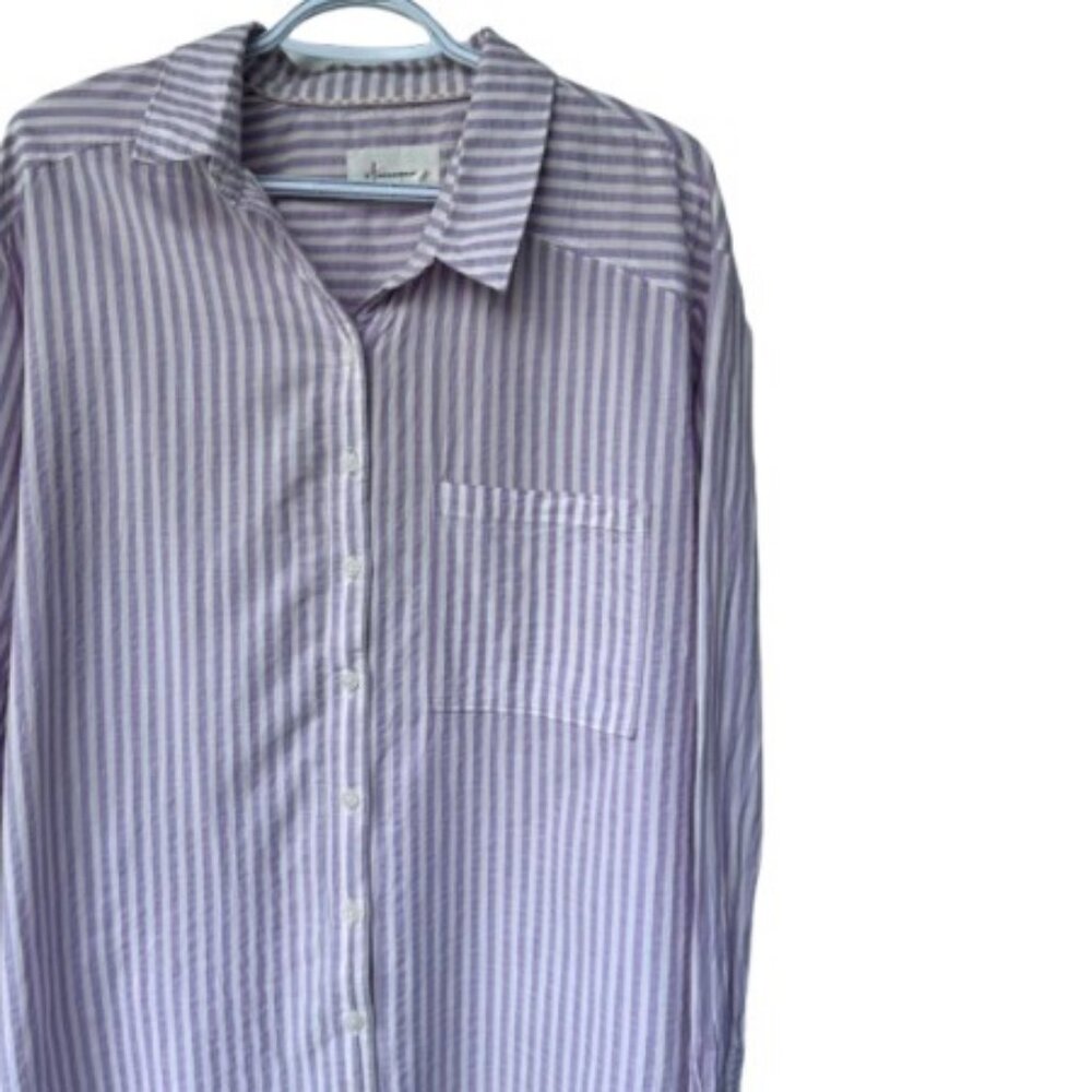 By Anthropologie striped button down shirt lavender , white women's size M - Picture 3 of 8